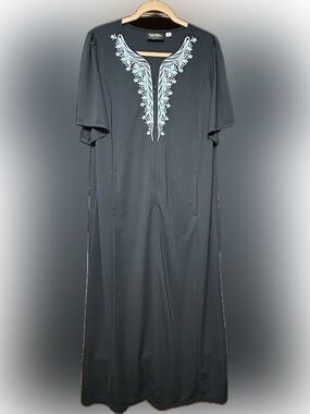 Bob Mackie Wearable Art Embroidered Zip Front Maxi Dress L NWOT Pockets